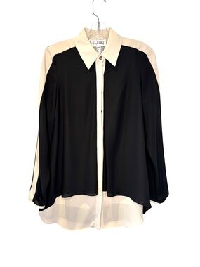 Joseph Ribkoff layered Black and Cream Two-Tone Button Down Shirt size 8